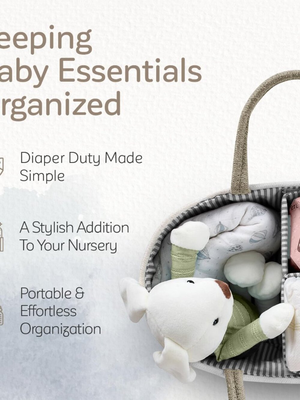 Woven Diaper Caddy Organizer, Large Gray Multi Functional Portable Baby Basket w - Picture 4 of 7